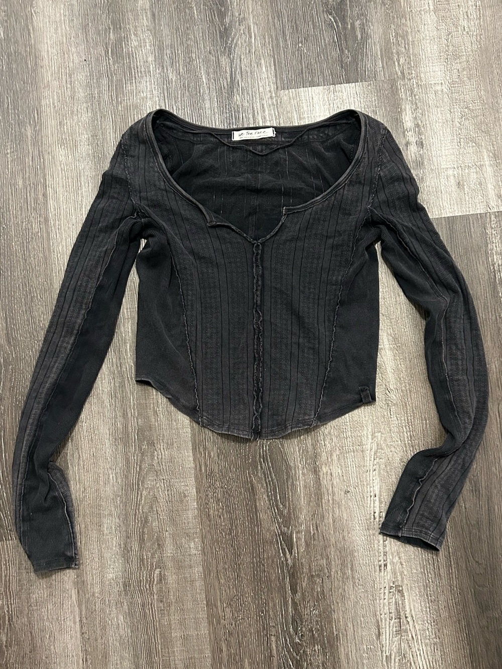 We The Free Black Ribbed Long-Sleeve Scoop Neck Top